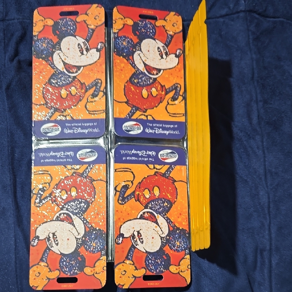 American Tourister Orange Luggage tags with Mickey Mouse Design